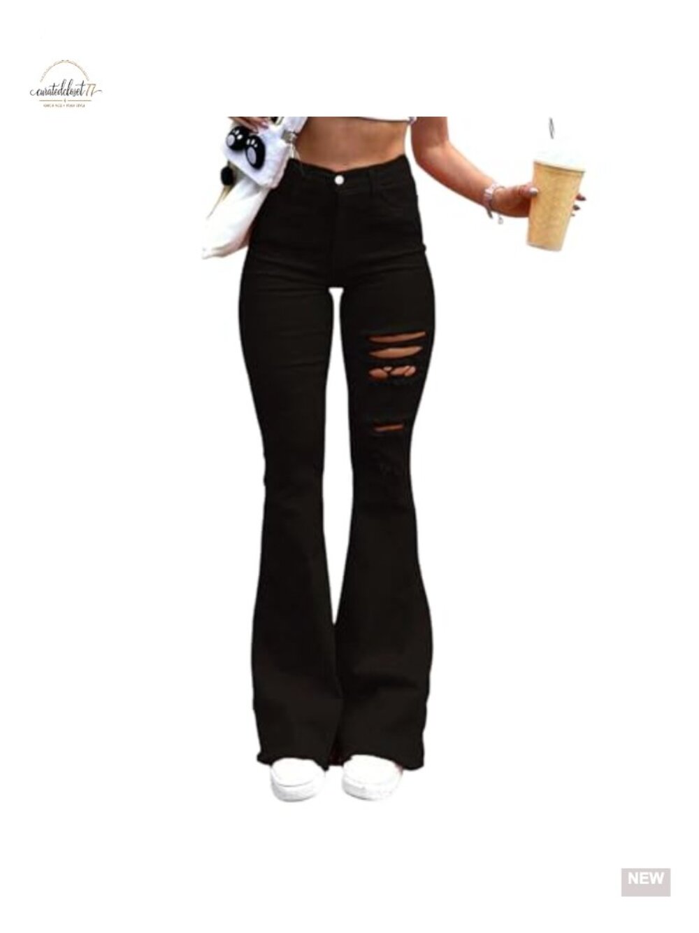High Waisted Ripped Flare Bootcut Jeans Stretchy Denim Pants